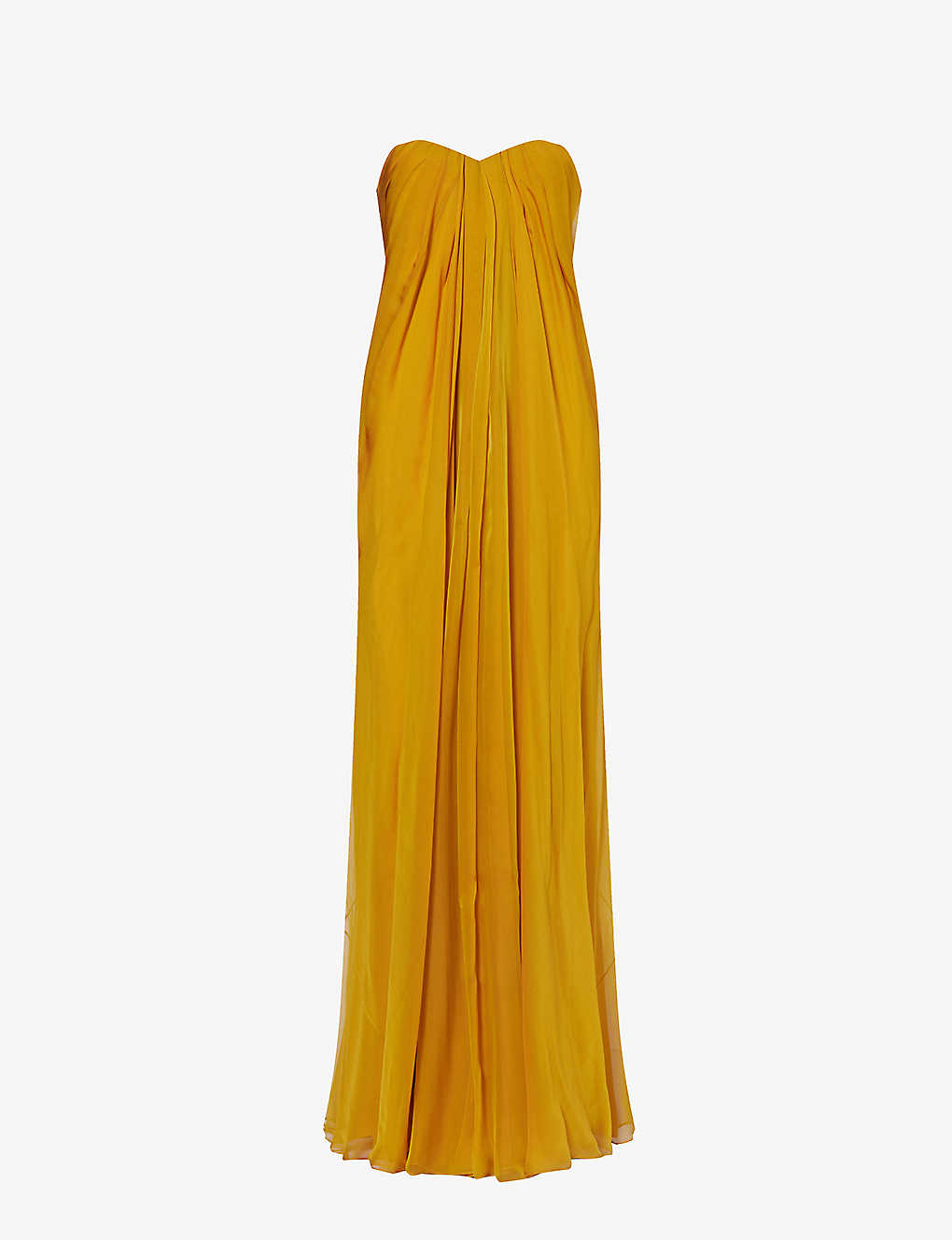Alexander Mcqueen Womens Saffron Draped Sweetheart-neck Silk Maxi Dress In Yellow