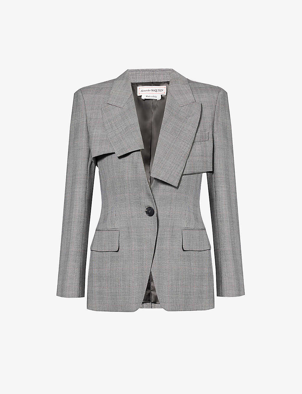 Alexander Mcqueen Womens Black Ivory Red Deconstructed Single-breasted Wool Blazer In Multi-coloured