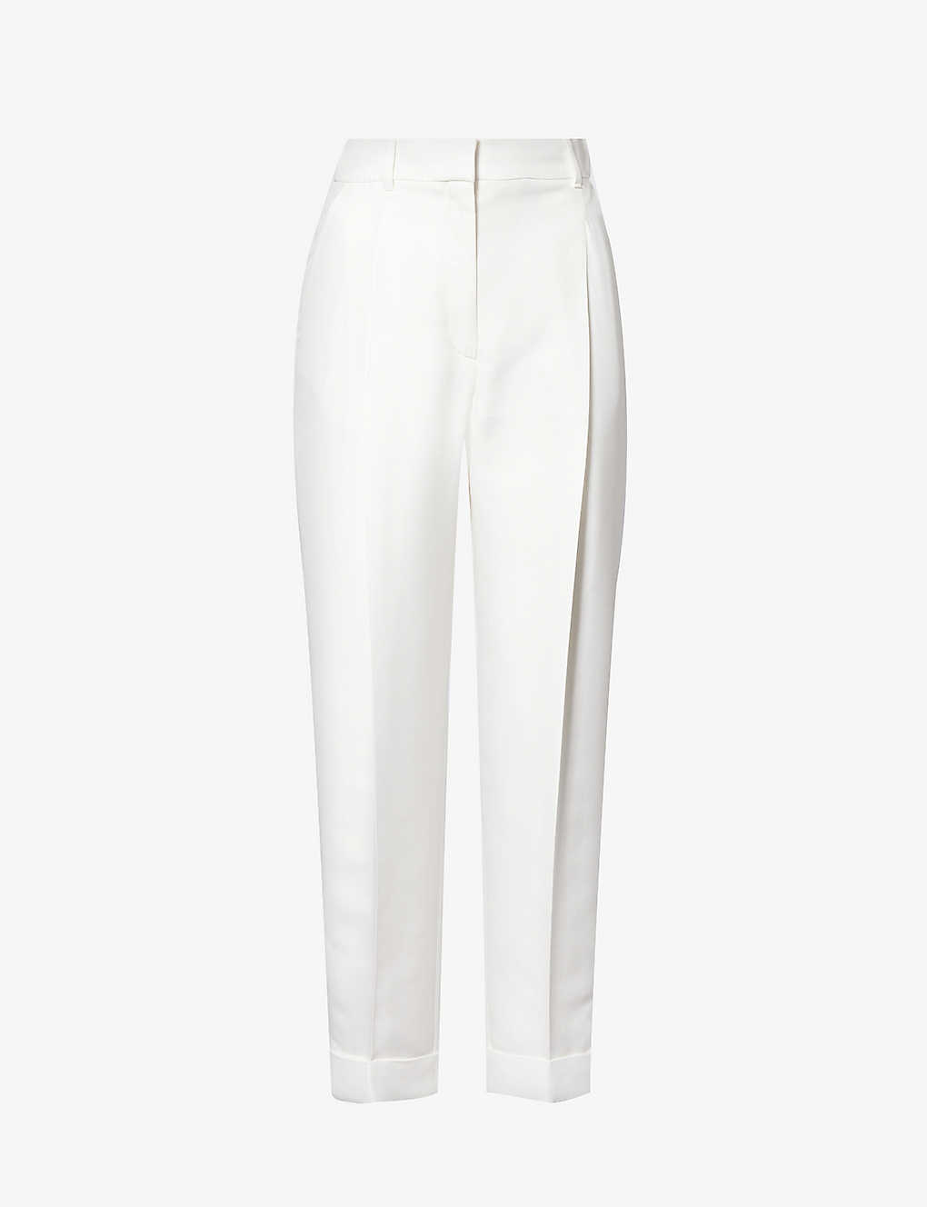 Shop Alexander Mcqueen Women's Opticalwhite Folded-hems Tapered-leg Mid-rise Woven Trousers In White