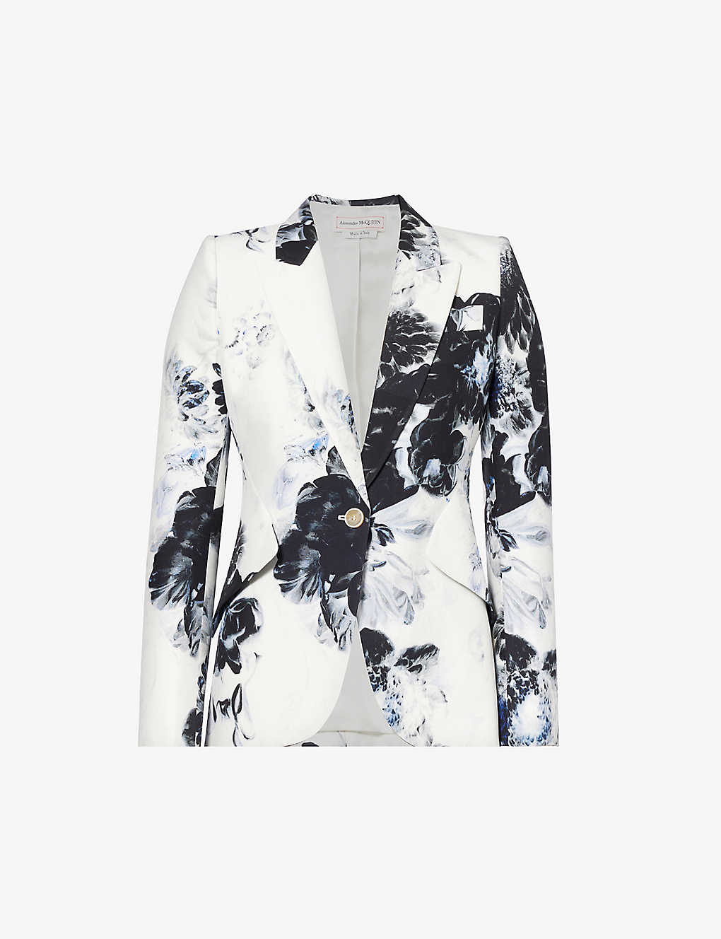 Alexander Mcqueen Womens Ink Floral-print Single-breasted Woven Blazer In Blue