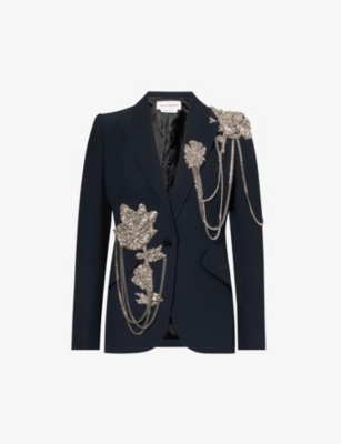 ALEXANDER MCQUEEN: Crystal-embellished single-breasted woven blazer