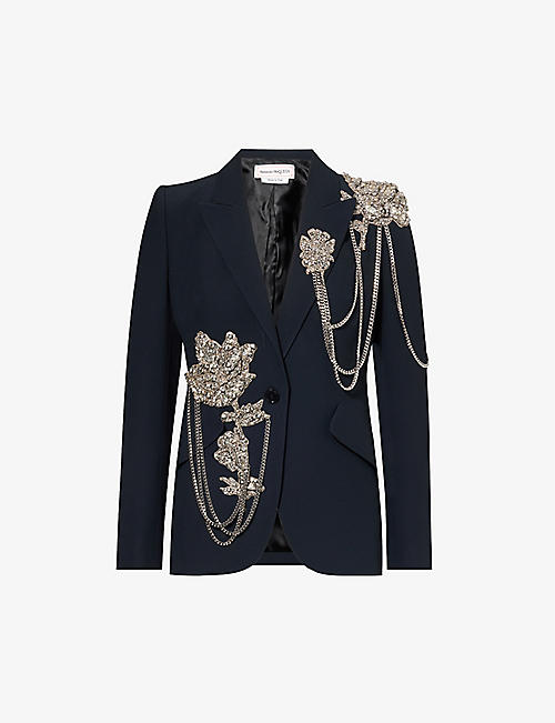 ALEXANDER MCQUEEN: Crystal-embellished single-breasted woven blazer