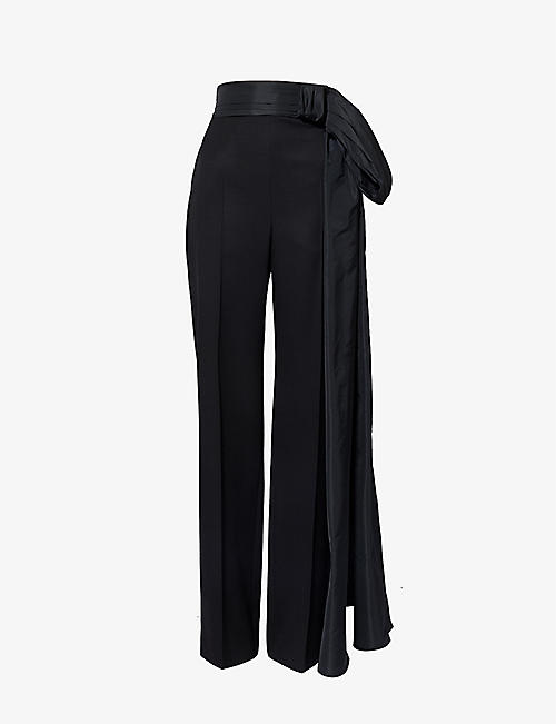 ALEXANDER MCQUEEN: Bow-embellished straight-leg high-rise wool trousers