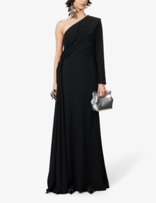 Shop Alexander Mcqueen Women's Black Draped Slim-fit Woven Midi Dress