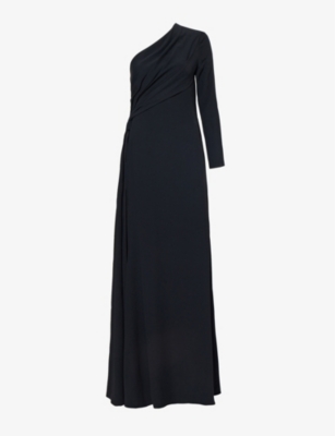 Alexander Mcqueen Womens Black Draped Slim-fit Woven Midi Dress