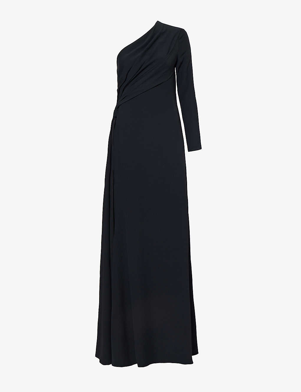 Alexander Mcqueen Womens Black Draped Slim-fit Woven Midi Dress