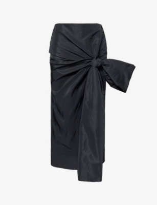 Alexander Mcqueen Womens Black Bow-embellished Slim-fit Woven Midi Skirt