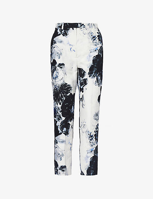 ALEXANDER MCQUEEN: Floral-print tapered-leg high-rise woven trousers