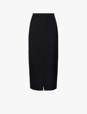Alexander Mcqueen Womens Black Split-hem Woven-texture Wool Midi Skirt