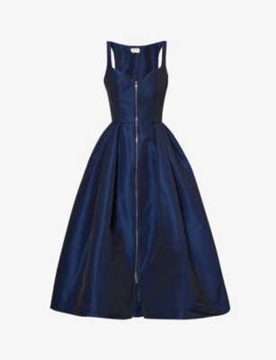 ALEXANDER MCQUEEN: Sweetheart-neckline pleated woven midi dress