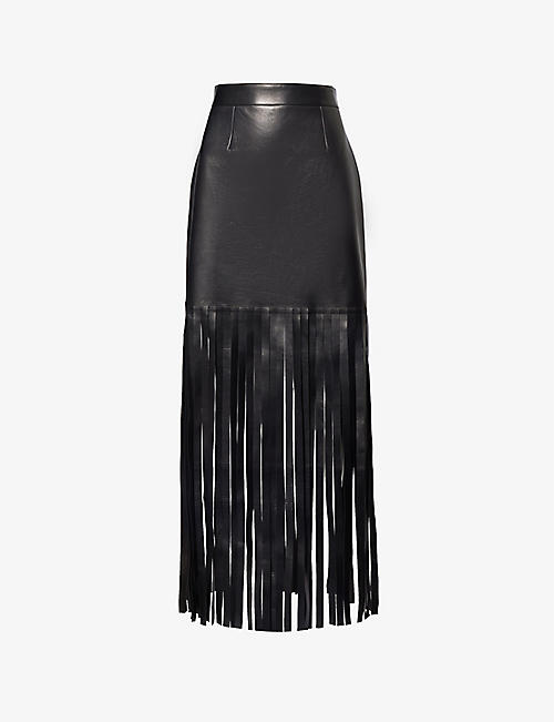 ALEXANDER MCQUEEN: Fringed-trim high-rise leather mini skirt