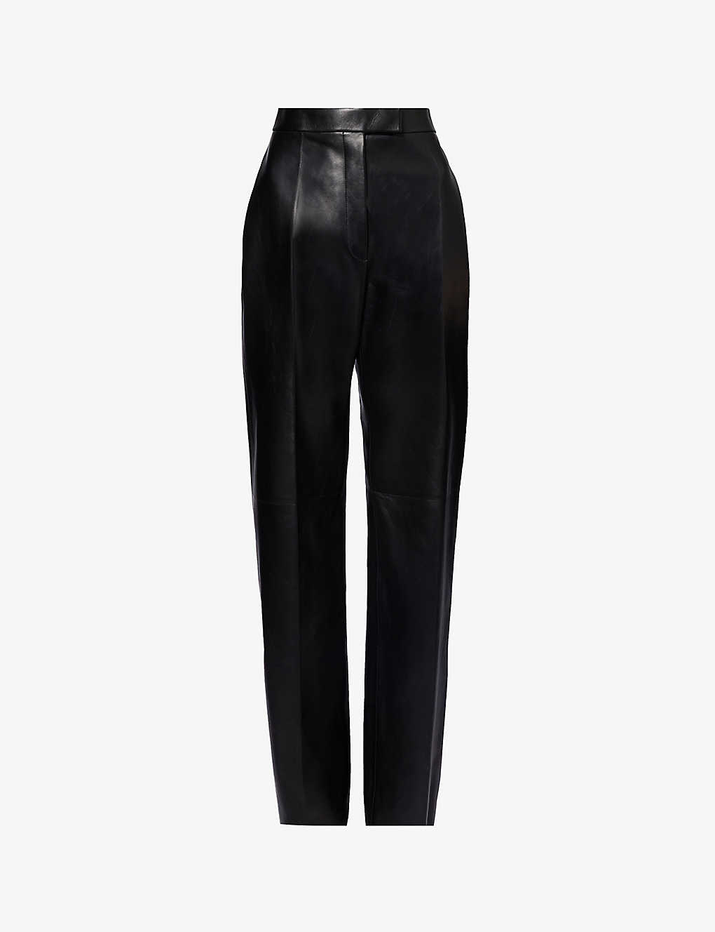 Alexander Mcqueen Womens Black Straight-leg Mid-rise Leather Trousers