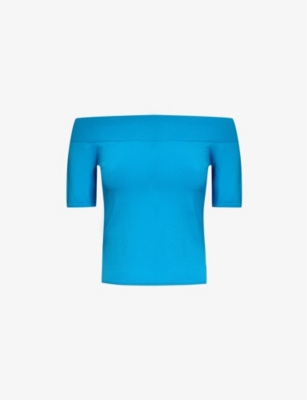 Alexander Mcqueen Knit Off-the-shoulder Top In Lapis Blue