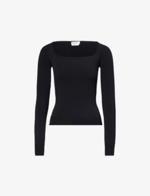Alexander Mcqueen Womens Black Square-neck Long-sleeved Jersey Top