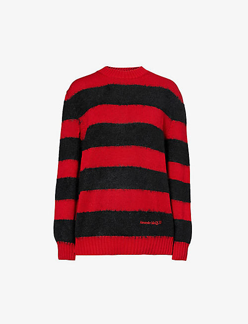 ALEXANDER MCQUEEN: Striped brand-embroidered cotton knitted jumper