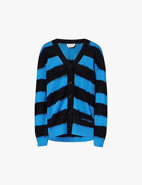 ALEXANDER MCQUEEN: Striped brand-embroidered cotton-knitted cardigan