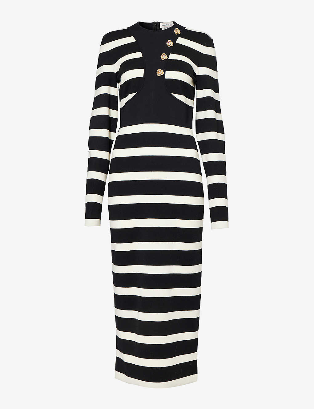 Alexander Mcqueen Panelled Striped Wool-blend Midi Dress In Black Ivory