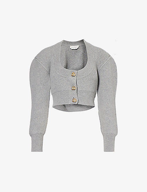 ALEXANDER MCQUEEN: Scoop-neck cropped wool and cashmere-blend knitted cardigan