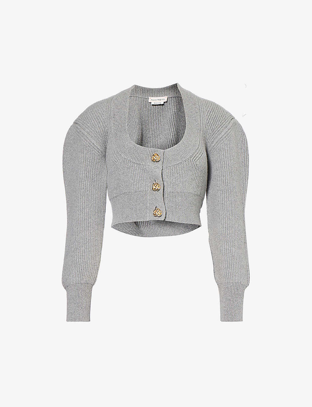 Alexander Mcqueen Cropped Wool And Cashmere Cardigan In Grey Melange