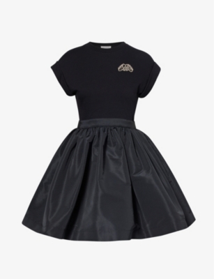 ALEXANDER MCQUEEN: Brand-embellished hybrid cotton mini dress