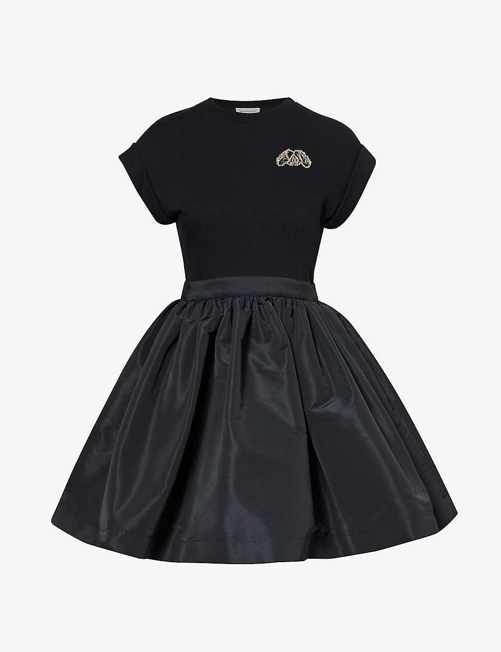 Shop Alexander Mcqueen Brand-embellished Hybrid Cotton Mini Dress In Black