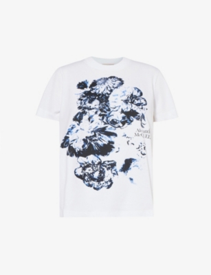 ALEXANDER MCQUEEN: Floral-print round-neck cotton-jersey T-shirt