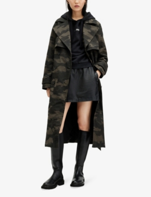 Shop Allsaints Women's Camo Brown Mixie Camo-print Relaxed-fit Cotton Trench