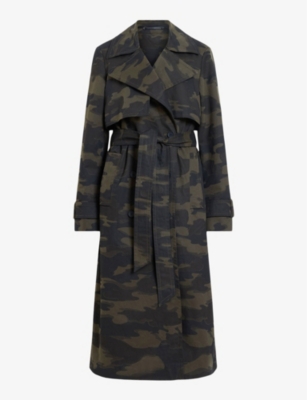 Shop Allsaints Women's Camo Brown Mixie Camo-print Relaxed-fit Cotton Trench