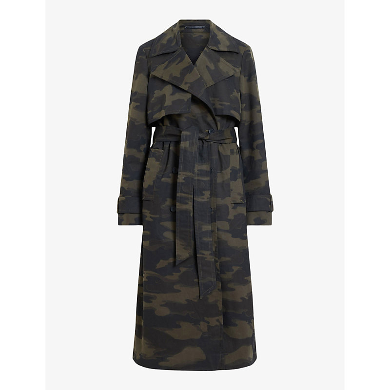 Shop Allsaints Mixie Camo-print Relaxed-fit Cotton Trench In Camo Brown