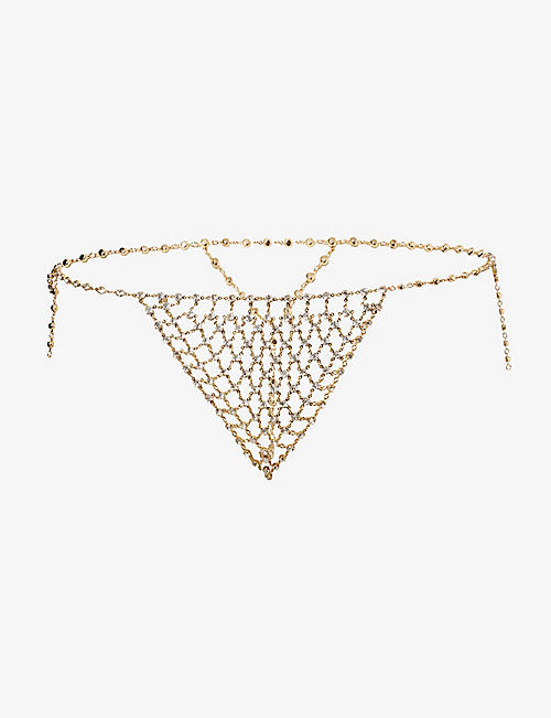 BLUEBELLA: Marli lattice crystal-embellished thong