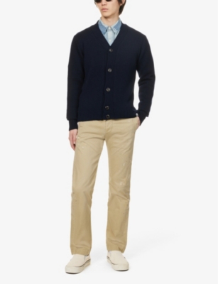 Shop Peregrine Men's Navy Makers Stitch V-neck Relaxed-fit Wool-knitted Cardigan
