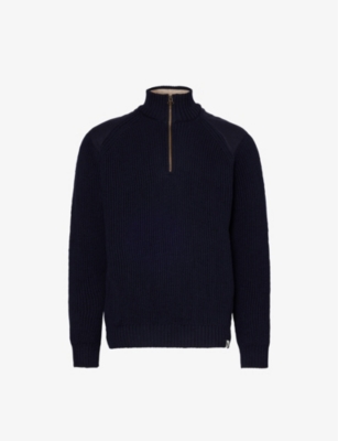 Peregrine Mens Navy Foxton Half-zip Funnel-neck Wool Sweatshirt