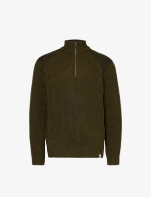 Peregrine Mens Olive Foxton Half-zip Funnel-neck Wool Sweatshirt