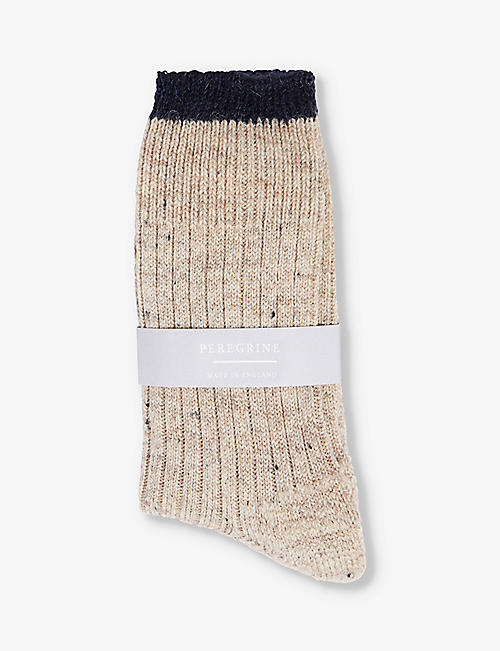 PEREGRINE: Speckled elasticated-cuff wool-blend socks