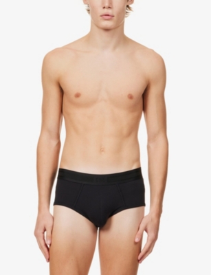 Che Pack Of Three Branded-waistband Stretch-woven Briefs In Black, White, Pine Green