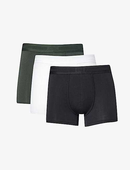 CHE: Pack of three branded-waistband stretch-woven trunks