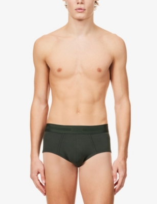 Che Mens Pine Green Elasticated-waistband Pack Of Three Stretch-woven Briefs In Pine Green