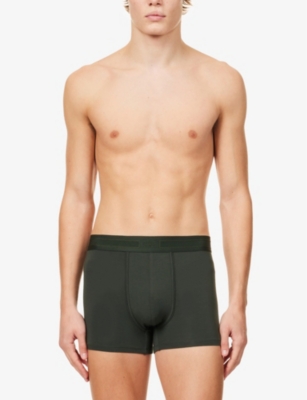 Che Mens Pine Green Elasticated-waistband Pack Of Three Stretch-woven Trunks In Pine Green