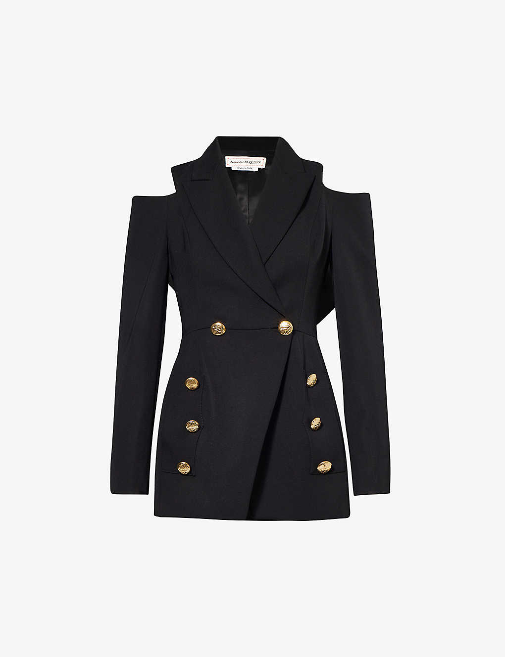 Alexander Mcqueen Womens Black Double-breasted Cut-out Slim-fit Wool Blazer