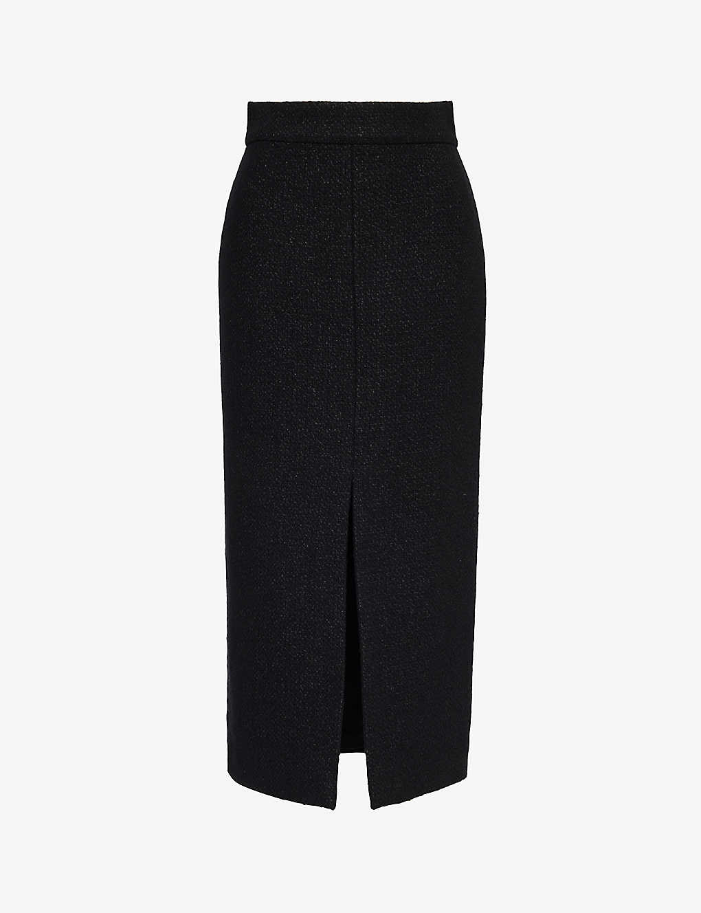 Alexander Mcqueen Split-hem Bouclé-texture Wool-blend Midi Skirt In Black