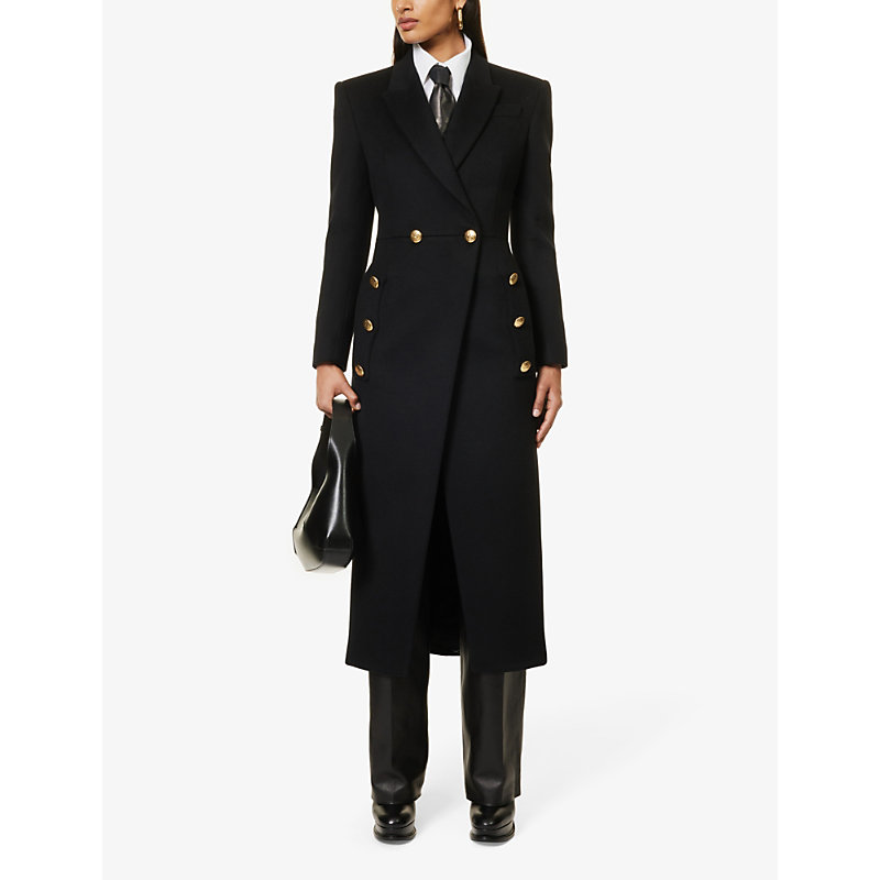 Shop Alexander Mcqueen Womens Black Double-breasted Padded-shoulder Wool Coat