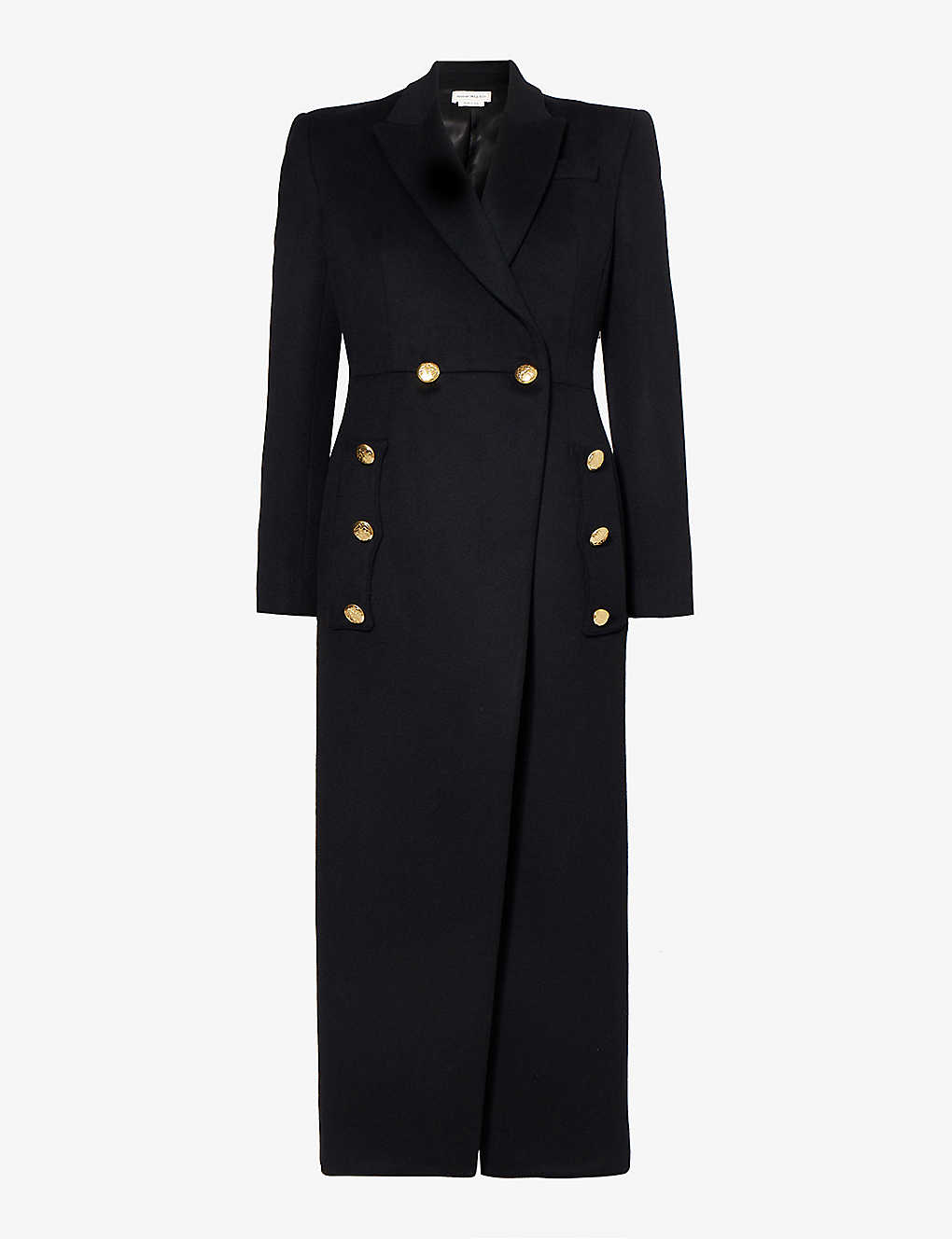 Alexander Mcqueen Womens Black Double-breasted Padded-shoulder Wool Coat