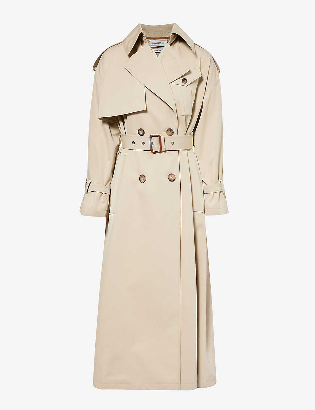 Alexander Mcqueen Womens Pale Beige Buttoned-epaulettes Storm-flap Relaxed-fit Coat Trench Coat In Cream