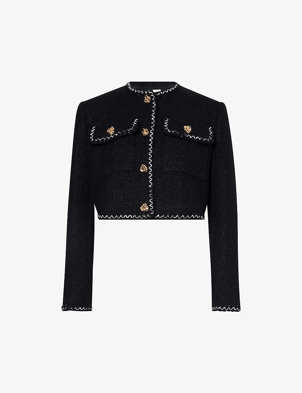 Alexander Mcqueen Women's Black Exposed-stitching Bouclé-texture Wool-blend Jacket