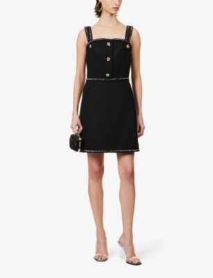 Shop Alexander Mcqueen Women's Black Exposed-stitching Bouclé-texture Wool-blend Mini Dress