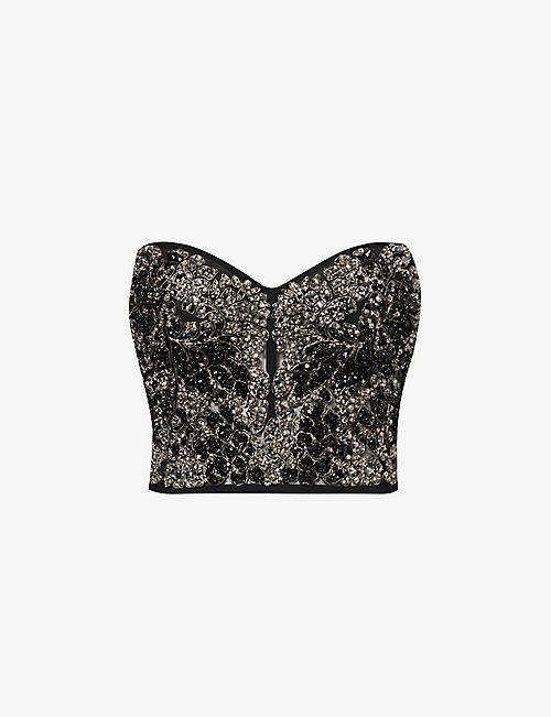 ALEXANDER MCQUEEN: Crystal-embellished corseted woven top