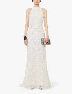 Shop Alexander Mcqueen Women's Ivory Floral-embroidered Open-back Lace Maxi Dress