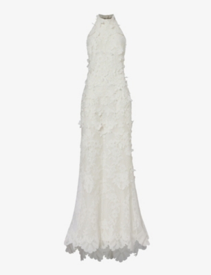 Alexander Mcqueen Womens Ivory Floral-embroidered Open-back Lace Maxi Dress