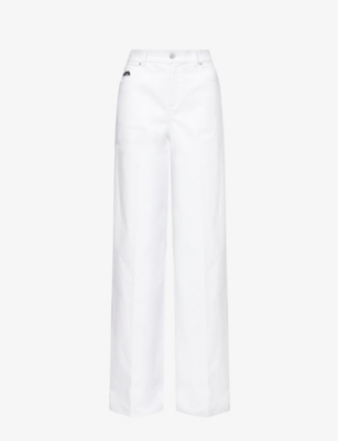Shop Alexander Mcqueen Womens Opticalwhite Brand-patch Wide-leg Mid-rise Stretch-denim Jeans In White