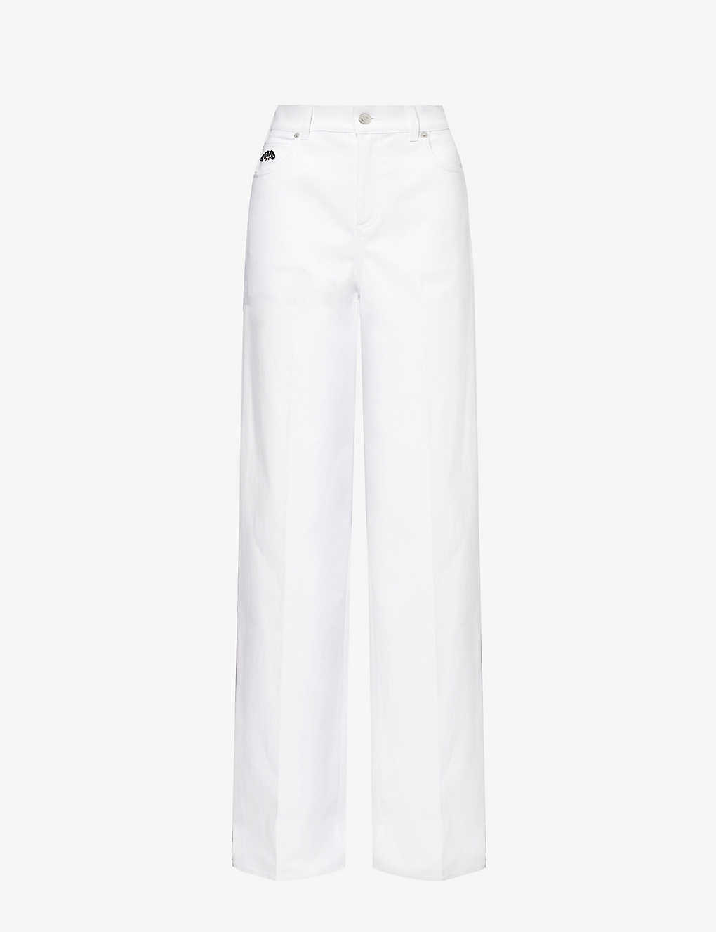 Shop Alexander Mcqueen Brand-patch Wide-leg Mid-rise Stretch-denim Jeans In White